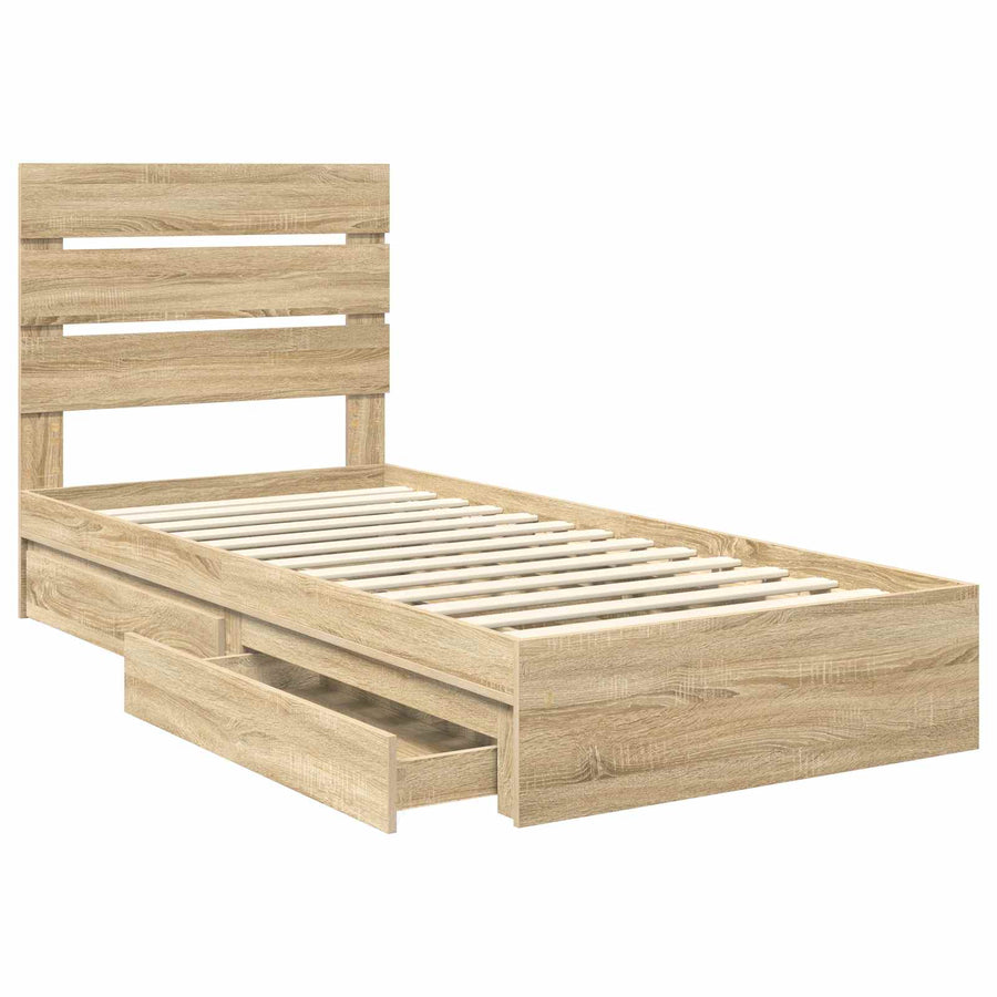 Opslag bed met hoofdeinde Sonoma Eiken 75 x 190 cm Bewerkt hout