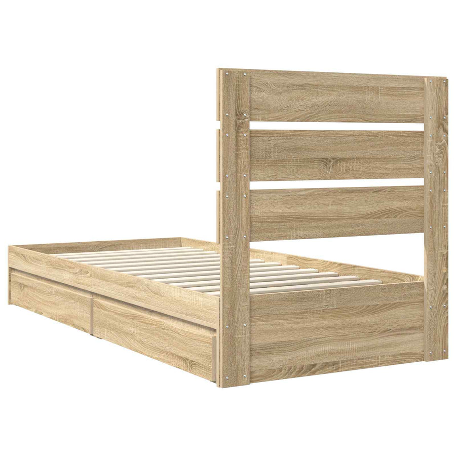 Opslag bed met hoofdeinde Sonoma Eiken 75 x 190 cm Bewerkt hout