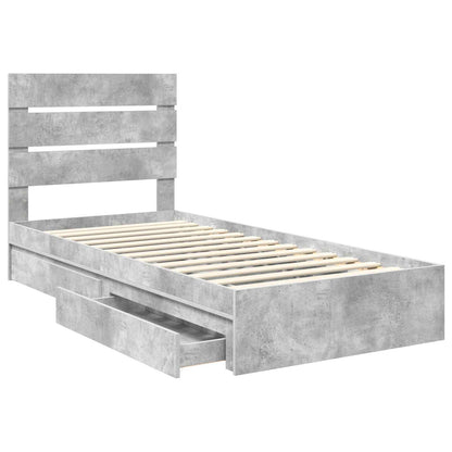 Opslag bed met hoofdeinde Beton Grijs 75 x 190 cm Bewerkt hout
