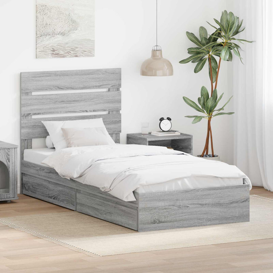 Opslag bed met hoofdeinde Grijs Sonoma 75 x 190 cm Bewerkt hout