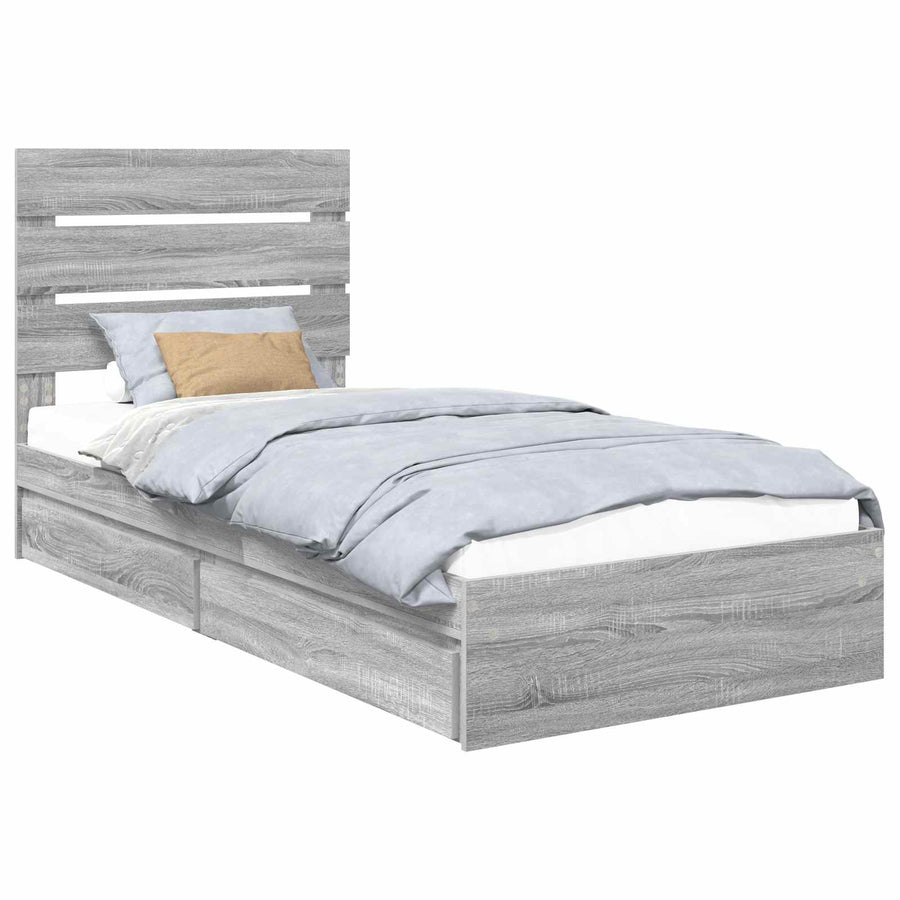 Opslag bed met hoofdeinde Grijs Sonoma 75 x 190 cm Bewerkt hout