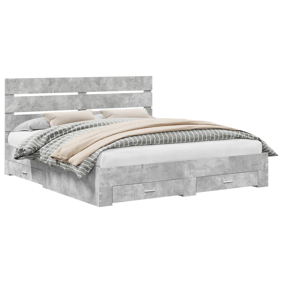 Bedframe met lade Beton Grijs 200 x 200 cm Bewerkt hout