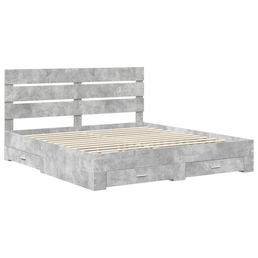 Bedframe met lade Beton Grijs 200 x 200 cm Bewerkt hout