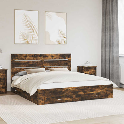 Bedframe met lade Gerookt eiken 200 x 200 cm Bewerkt hout