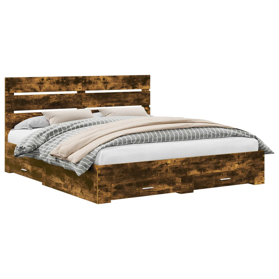 Bedframe met lade Gerookt eiken 200 x 200 cm Bewerkt hout