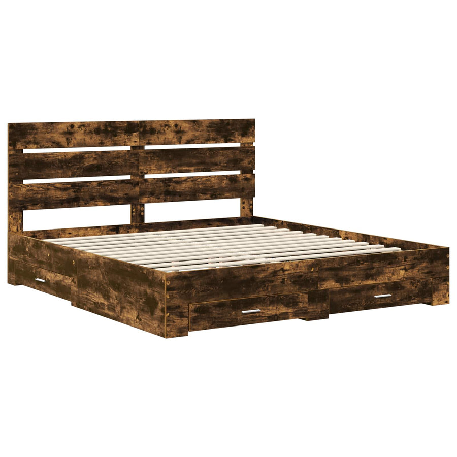 Bedframe met lade Gerookt eiken 200 x 200 cm Bewerkt hout