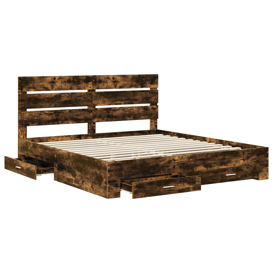 Bedframe met lade Gerookt eiken 200 x 200 cm Bewerkt hout