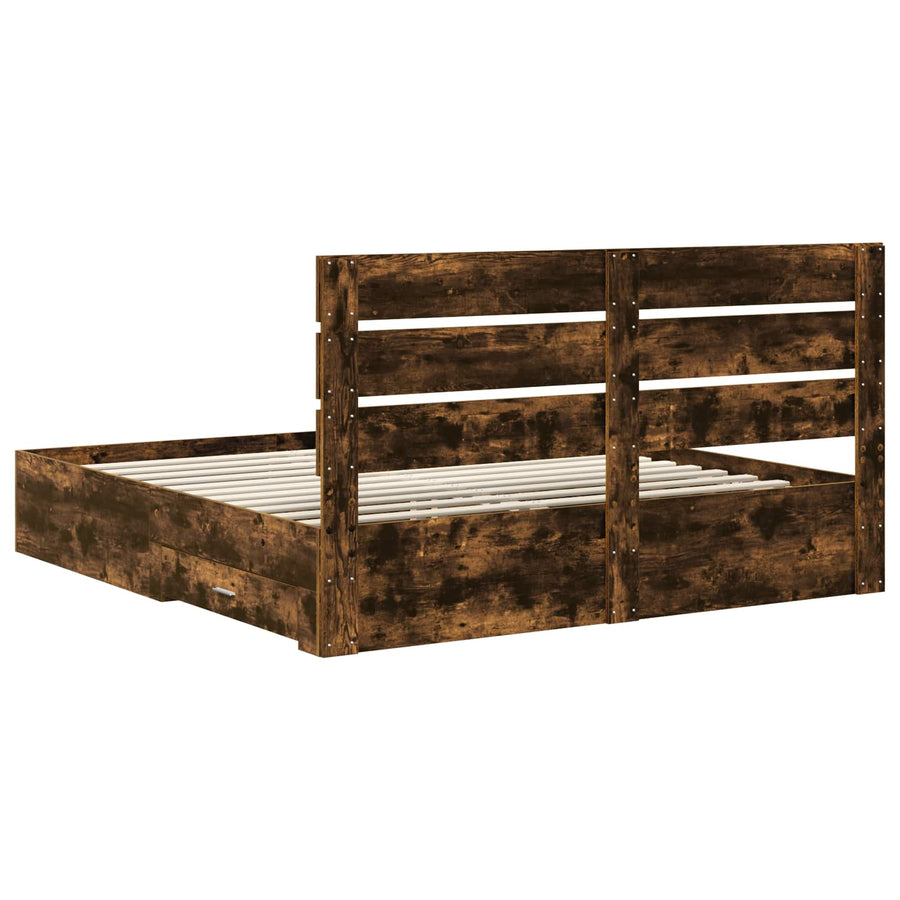 Bedframe met lade Gerookt eiken 200 x 200 cm Bewerkt hout