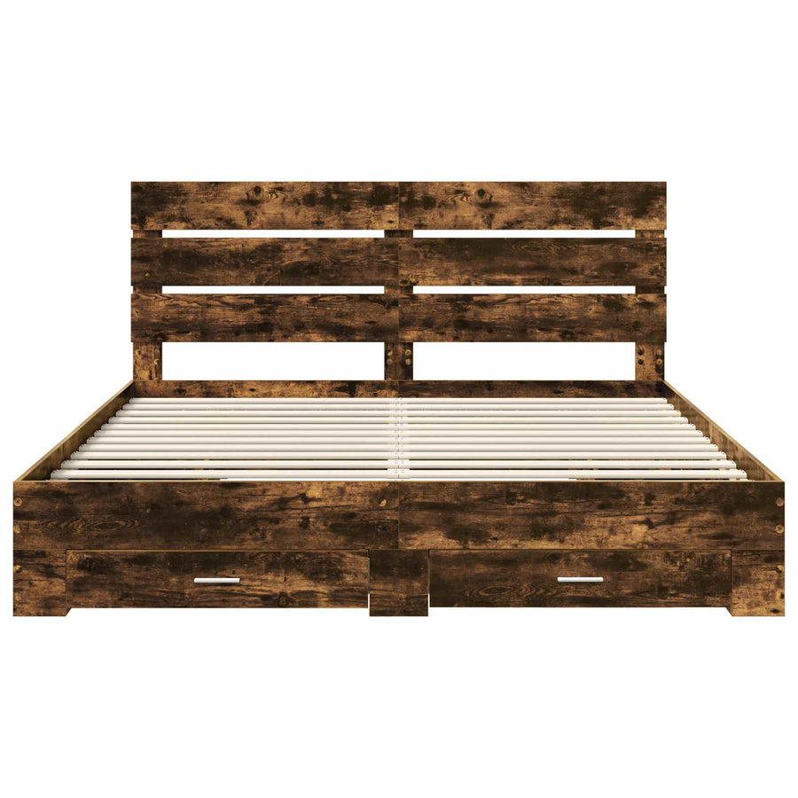 Bedframe met lade Gerookt eiken 200 x 200 cm Bewerkt hout