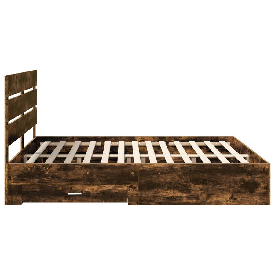 Bedframe met lade Gerookt eiken 200 x 200 cm Bewerkt hout