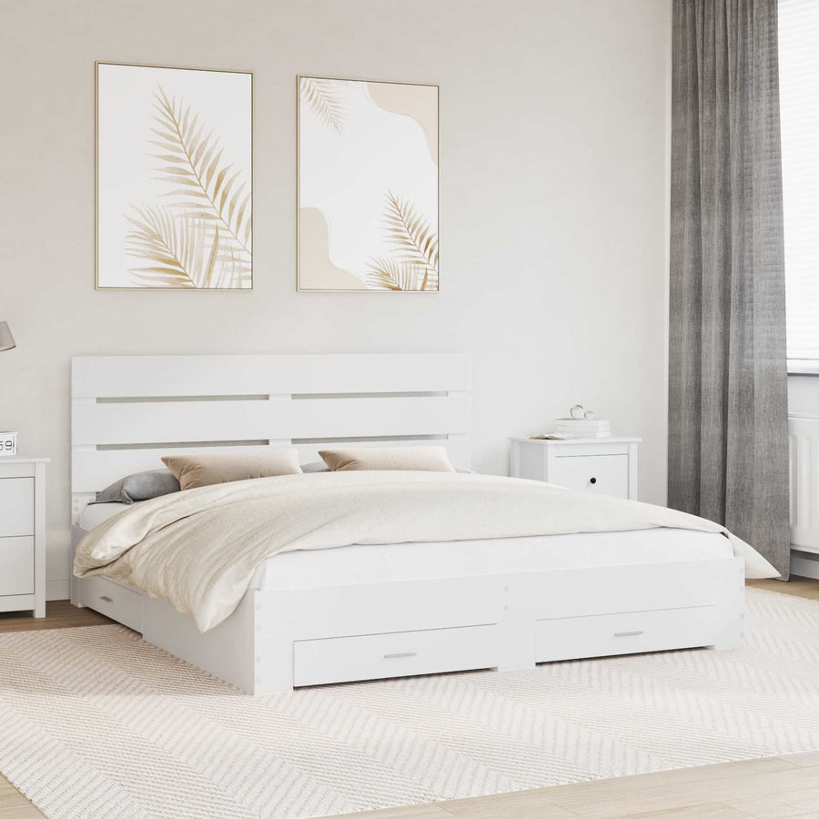 Bedframe met lade met hoofdeinde Wit 180 x 200 cm Bewerkt hout