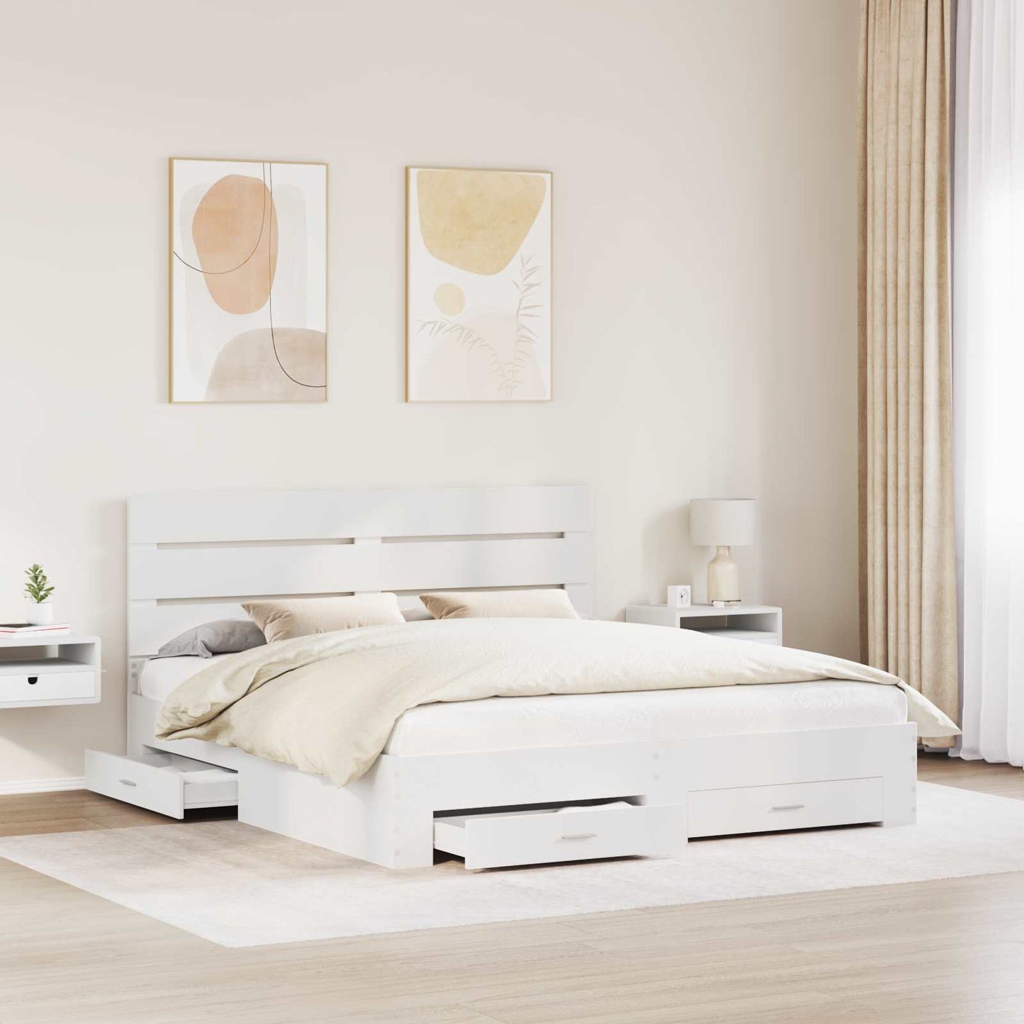 Bedframe met lade met hoofdeinde Wit 180 x 200 cm Bewerkt hout