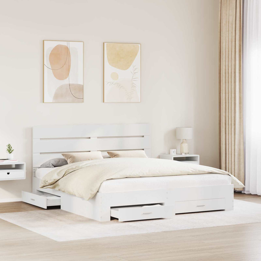 Bedframe met lade met hoofdeinde Wit 180 x 200 cm Bewerkt hout