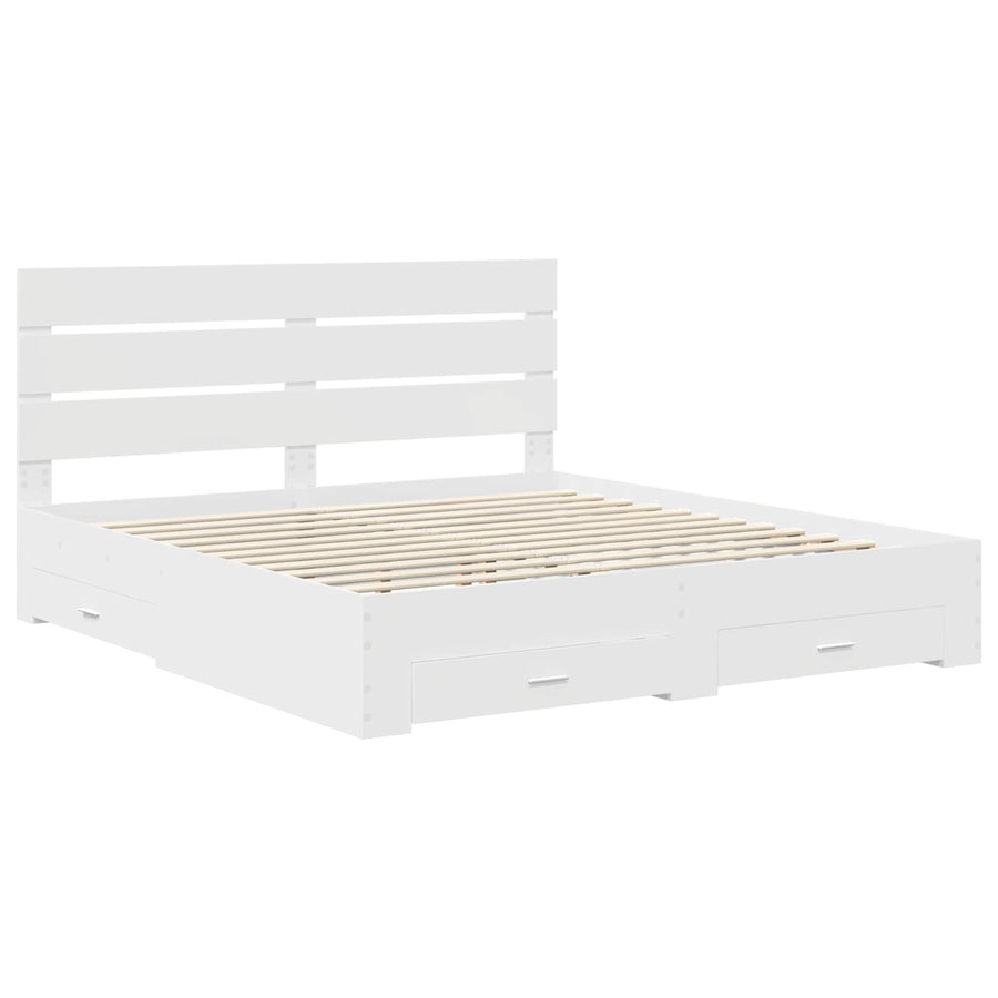 Bedframe met lade met hoofdeinde Wit 180 x 200 cm Bewerkt hout