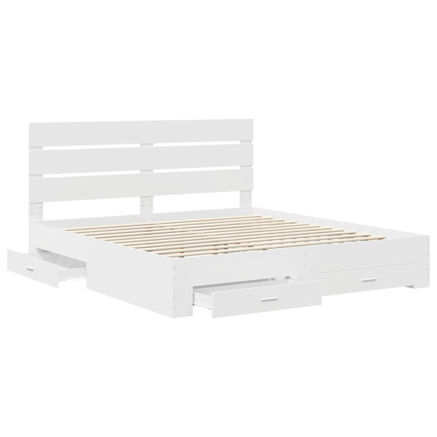 Bedframe met lade met hoofdeinde Wit 180 x 200 cm Bewerkt hout