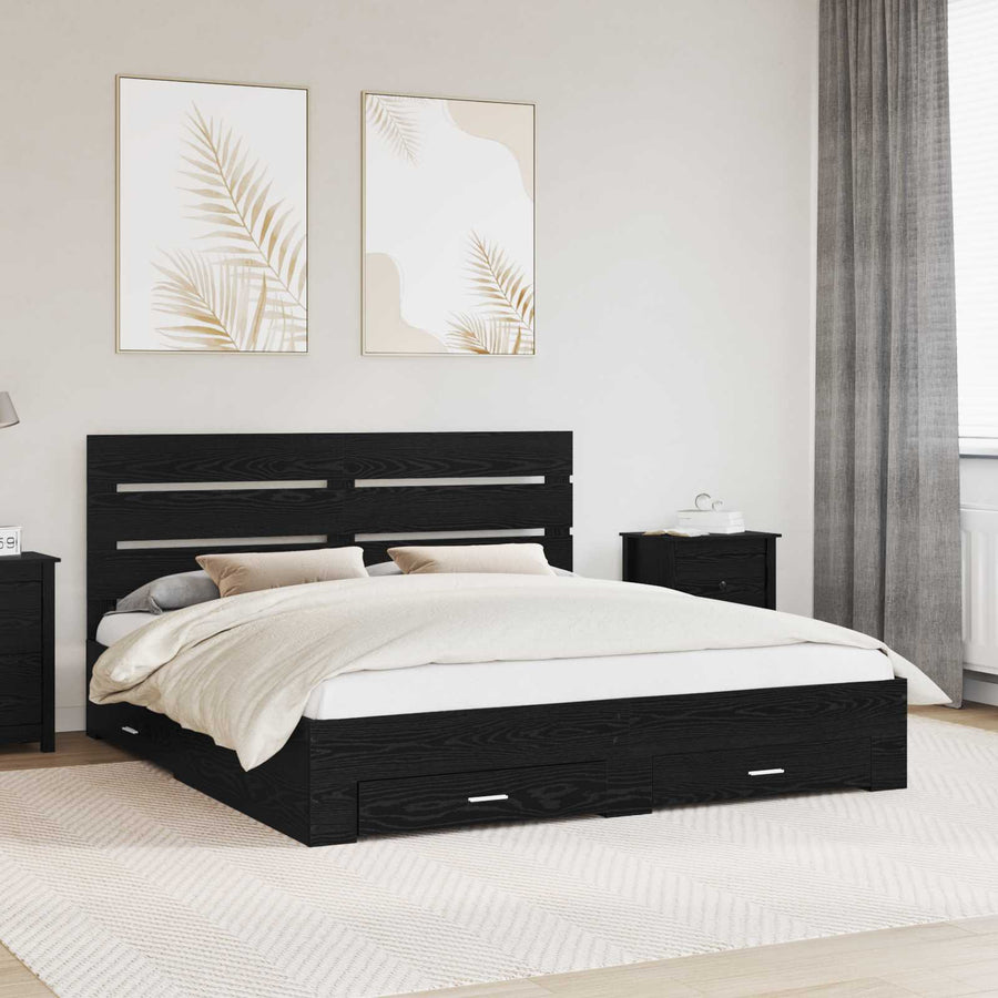Bedframe met lade Zwart Eiken 180 x 200 cm Bewerkt hout