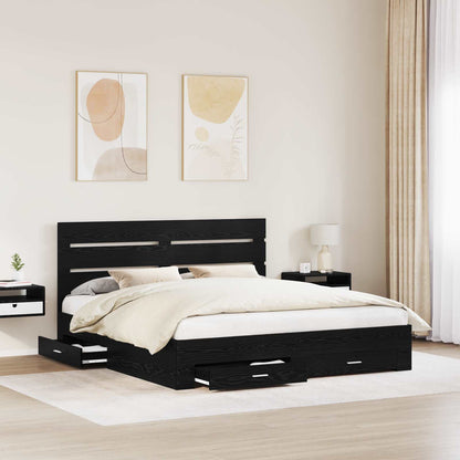 Bedframe met lade Zwart Eiken 180 x 200 cm Bewerkt hout