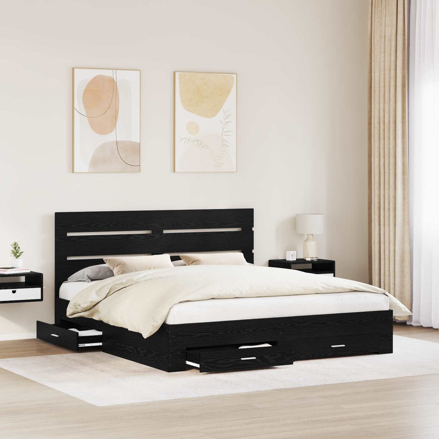 Bedframe met lade Zwart Eiken 180 x 200 cm Bewerkt hout