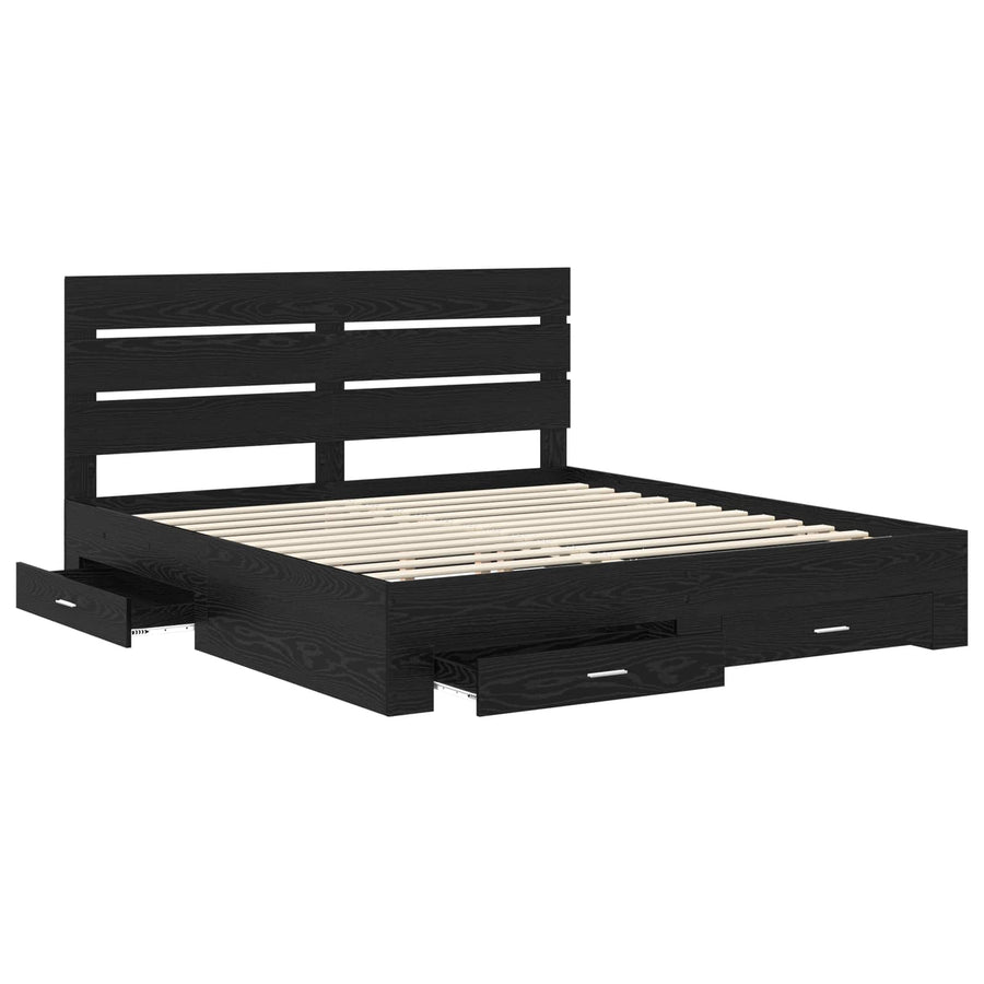 Bedframe met lade Zwart Eiken 180 x 200 cm Bewerkt hout