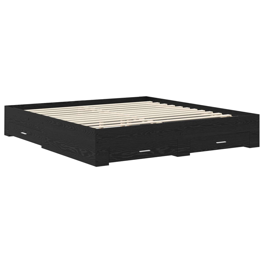 Bedframe met lade Zwart Eiken 180 x 200 cm Bewerkt hout