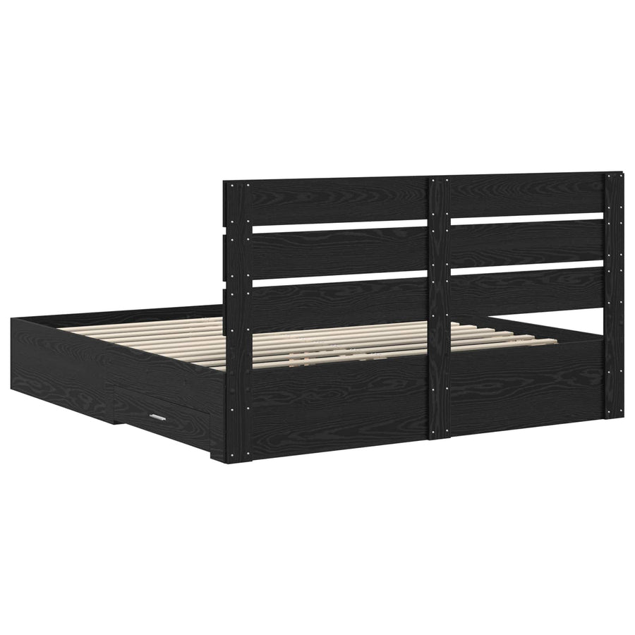 Bedframe met lade Zwart Eiken 180 x 200 cm Bewerkt hout