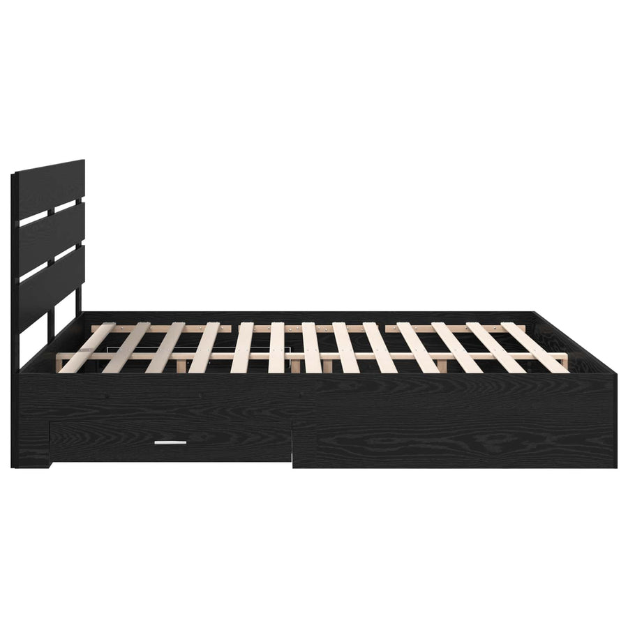 Bedframe met lade Zwart Eiken 180 x 200 cm Bewerkt hout