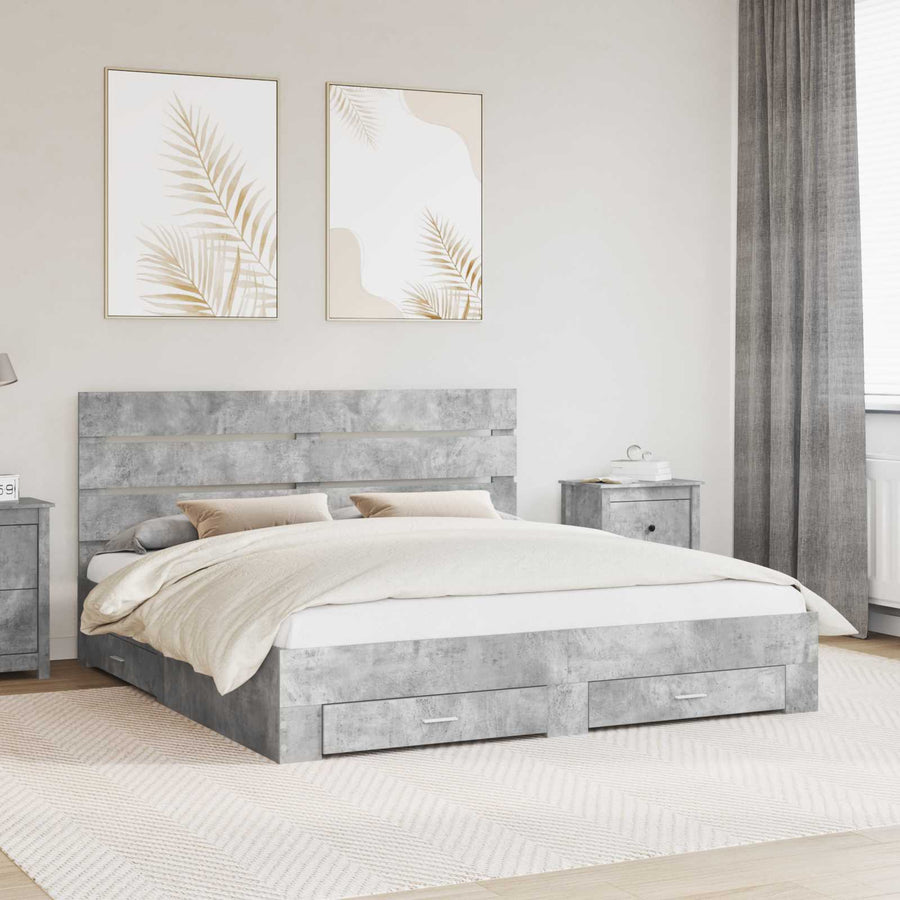 Bedframe met lade Beton Grijs 180 x 200 cm Bewerkt hout