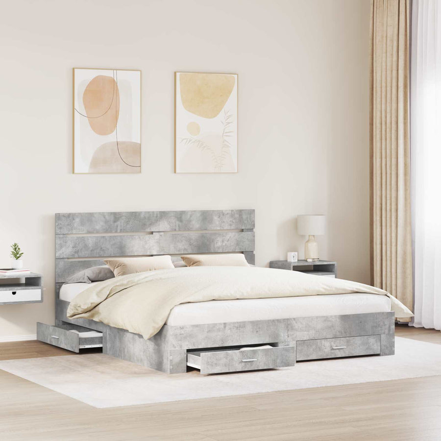 Bedframe met lade Beton Grijs 180 x 200 cm Bewerkt hout