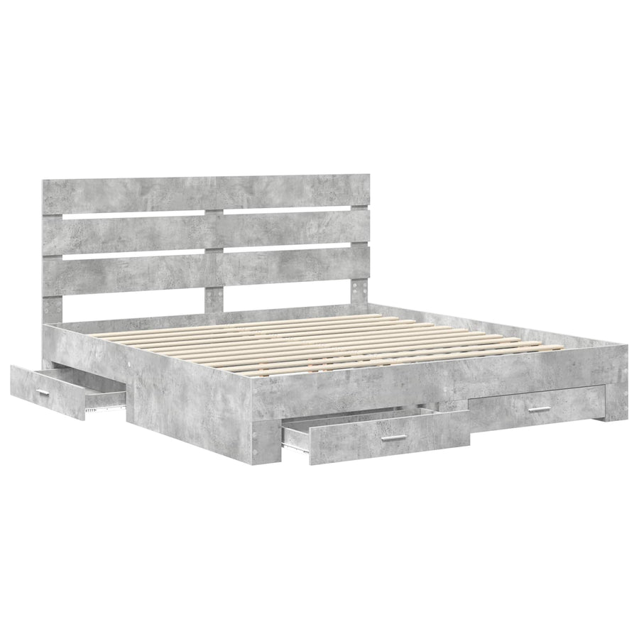 Bedframe met lade Beton Grijs 180 x 200 cm Bewerkt hout