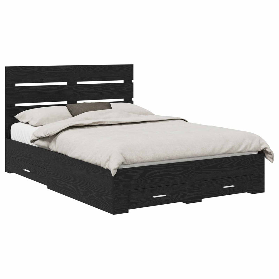 Bedframe met lade Zwart Eiken 160 x 200 cm Bewerkt hout