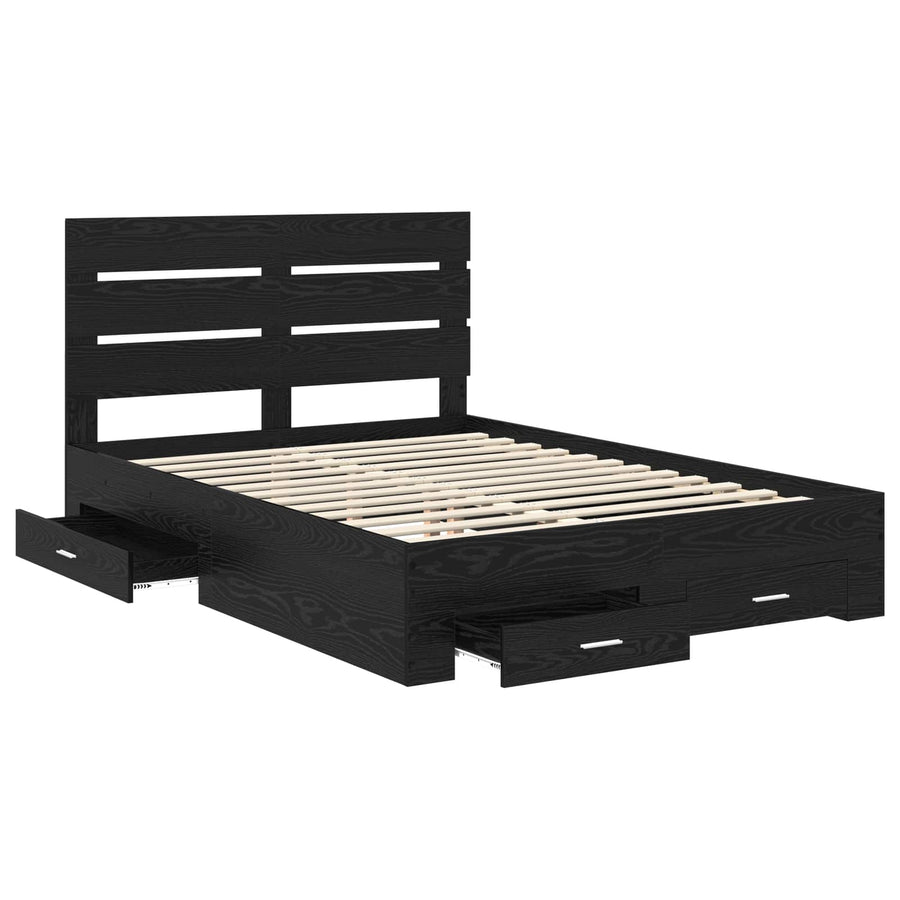 Bedframe met lade Zwart Eiken 160 x 200 cm Bewerkt hout