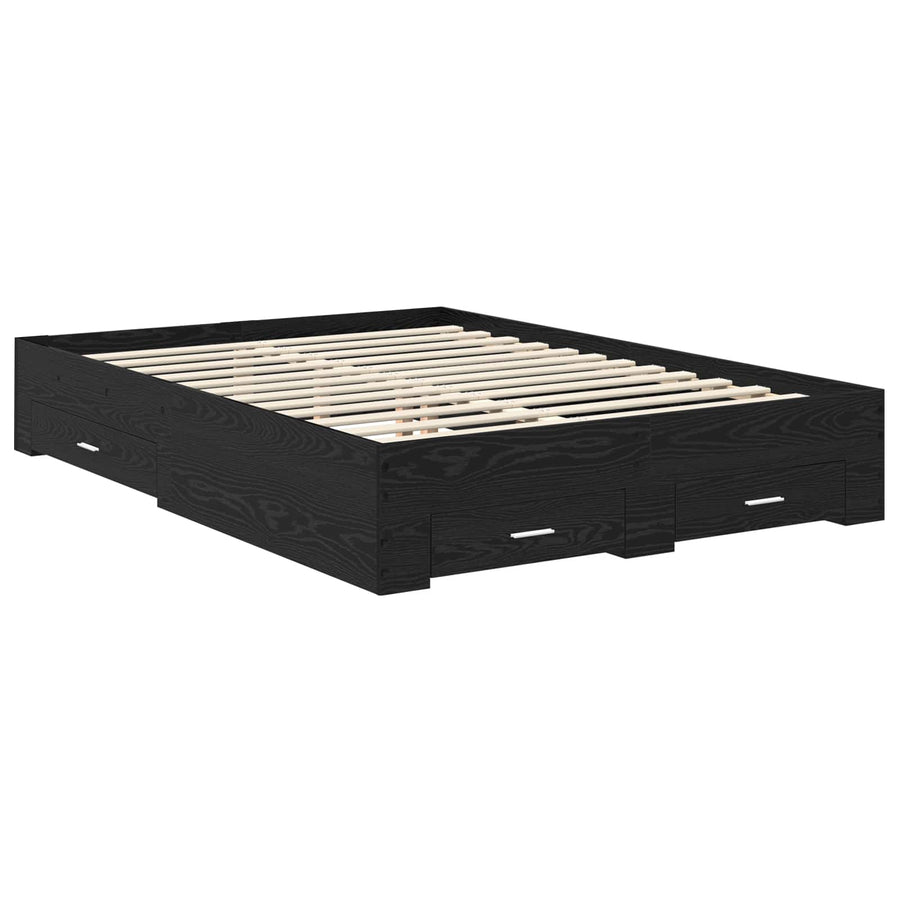 Bedframe met lade Zwart Eiken 160 x 200 cm Bewerkt hout