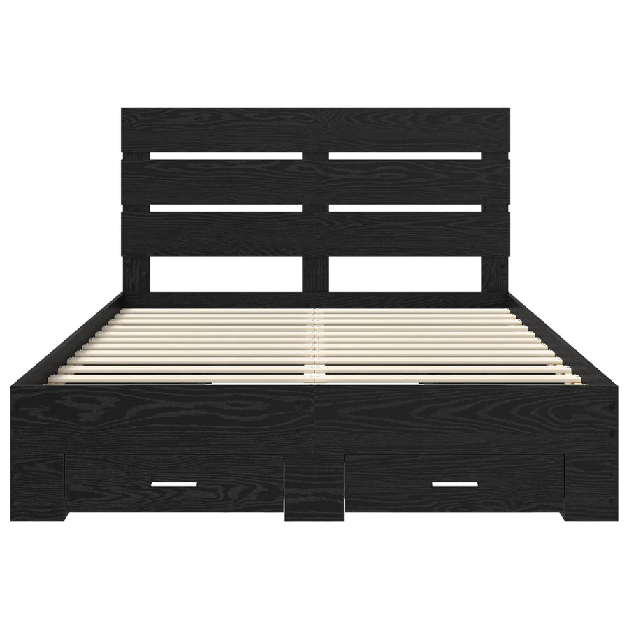 Bedframe met lade Zwart Eiken 160 x 200 cm Bewerkt hout