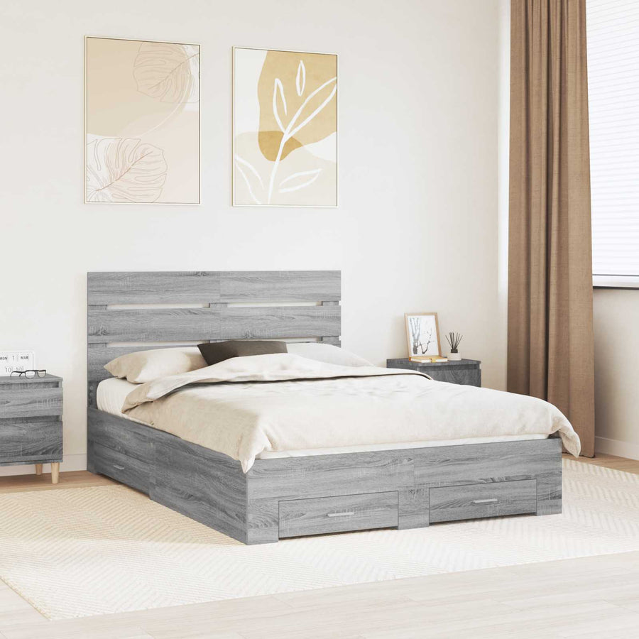 Bedframe met lade Grijs Sonoma 160 x 200 cm Bewerkt hout