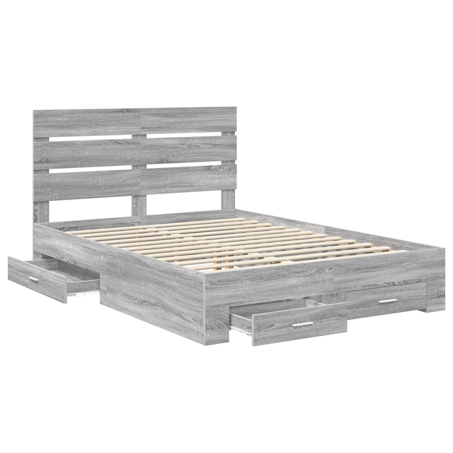 Bedframe met lade Grijs Sonoma 160 x 200 cm Bewerkt hout
