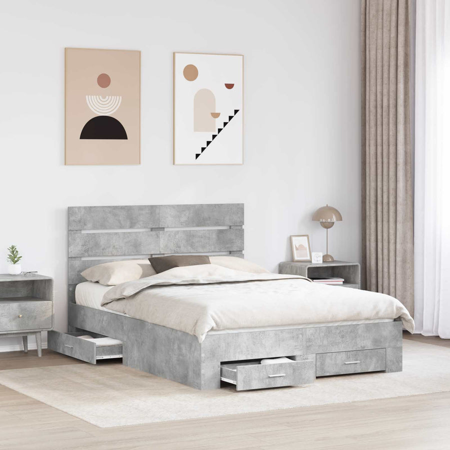 Bedframe met lade Beton Grijs 150 x 200 cm Bewerkt hout