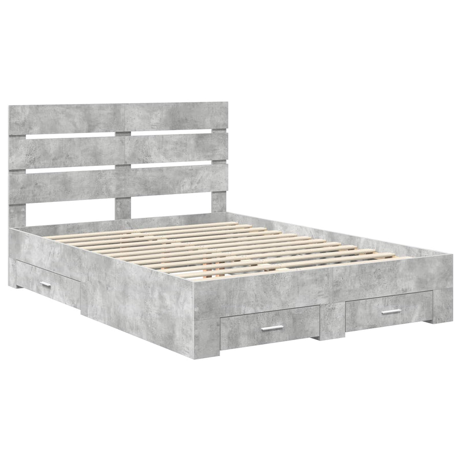 Bedframe met lade Beton Grijs 150 x 200 cm Bewerkt hout
