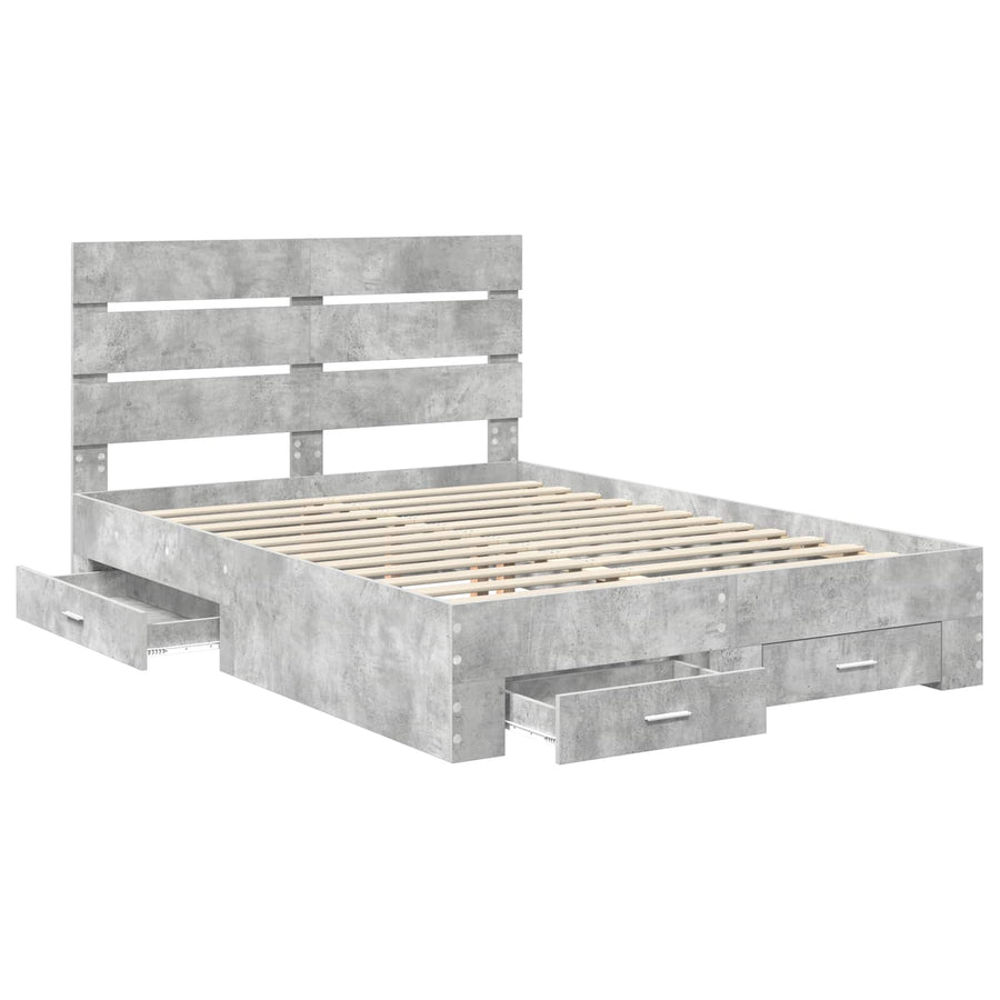 Bedframe met lade Beton Grijs 150 x 200 cm Bewerkt hout