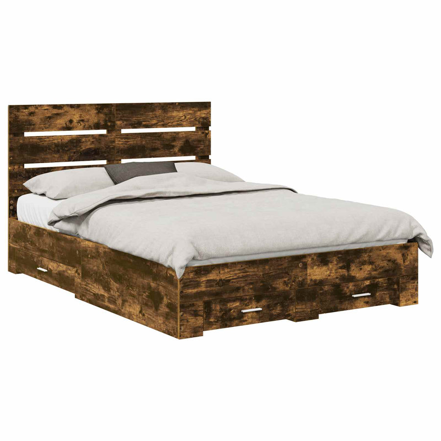 Bedframe met lade Gerookt eiken 150 x 200 cm Bewerkt hout