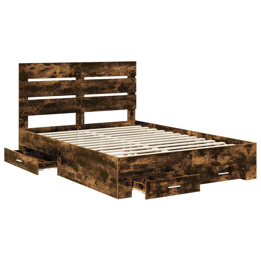 Bedframe met lade Gerookt eiken 150 x 200 cm Bewerkt hout