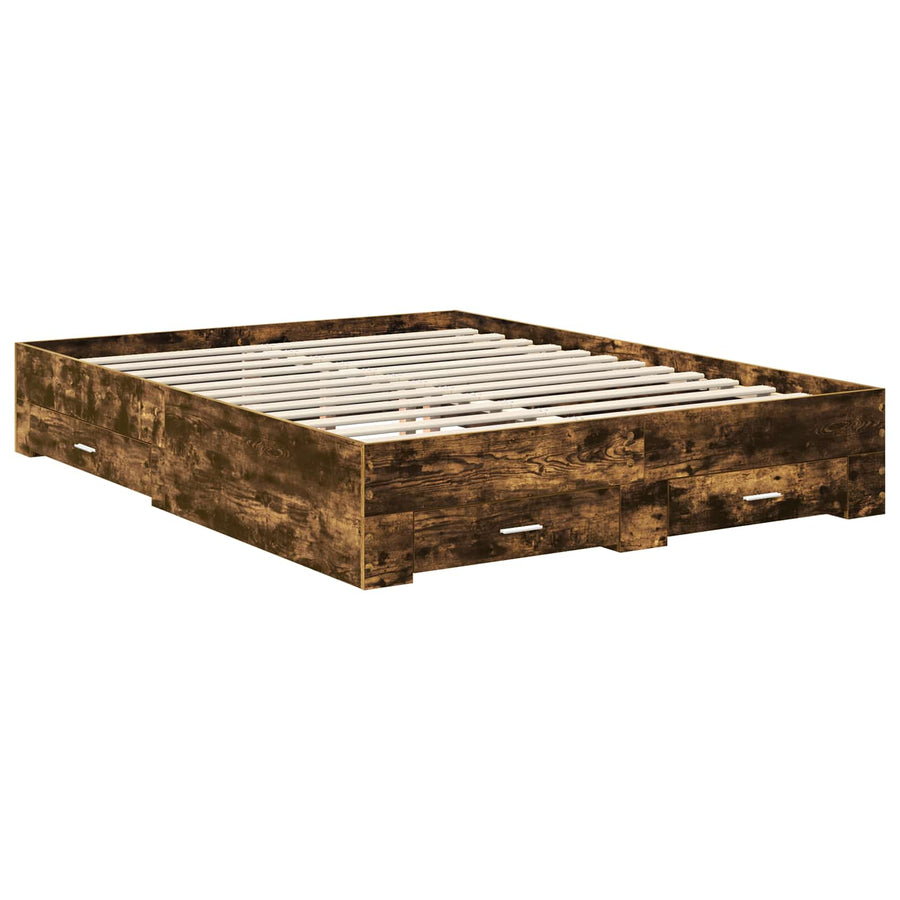 Bedframe met lade Gerookt eiken 150 x 200 cm Bewerkt hout