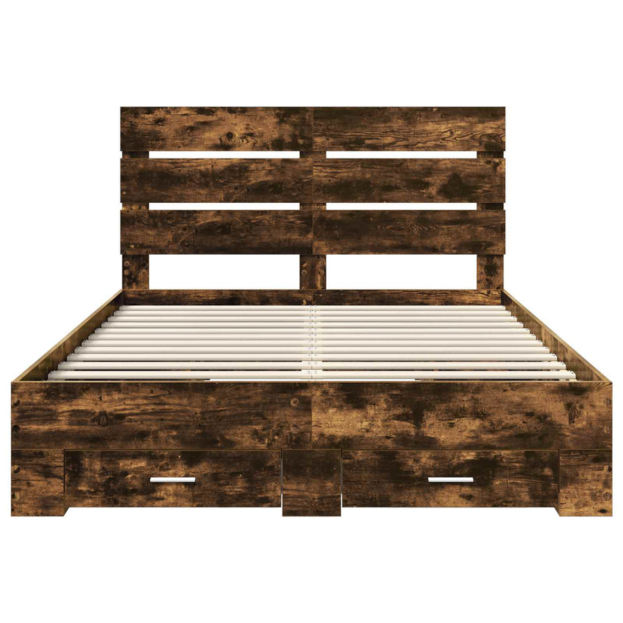 Bedframe met lade Gerookt eiken 150 x 200 cm Bewerkt hout