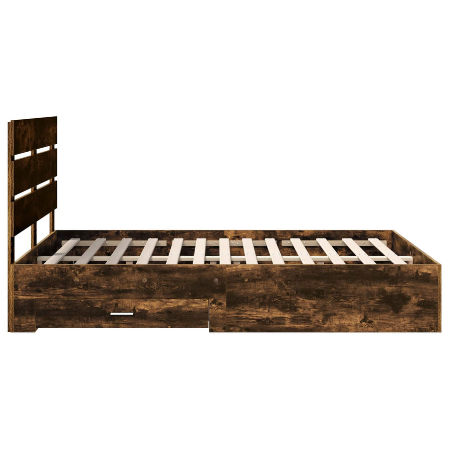Bedframe met lade Gerookt eiken 150 x 200 cm Bewerkt hout