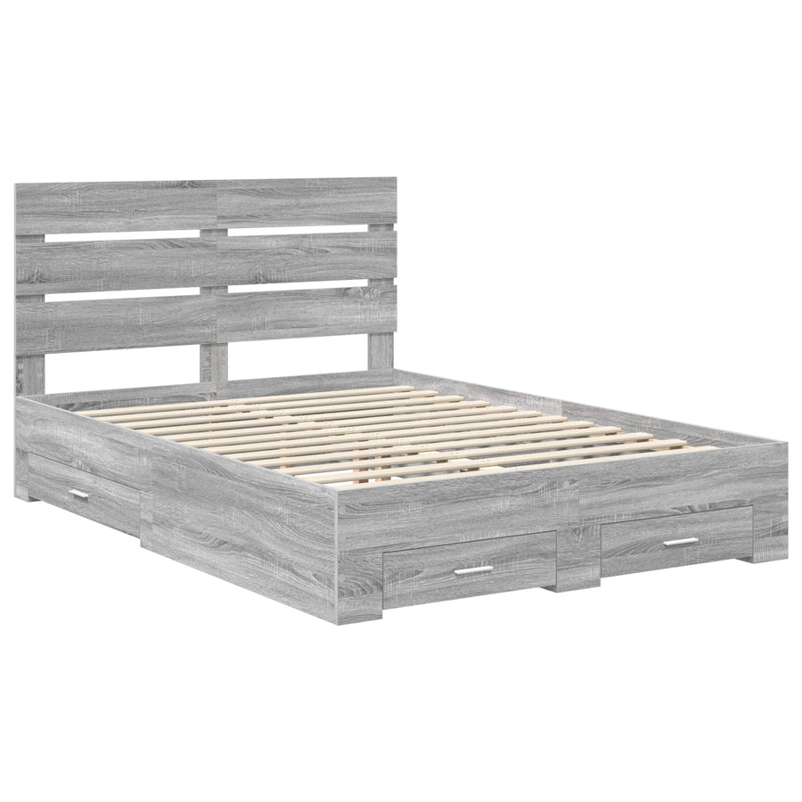 Bedframe met lade Grijs Sonoma 150 x 200 cm Bewerkt hout