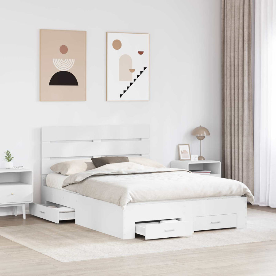 Bedframe met lade met hoofdeinde Wit 140 x 200 cm Bewerkt hout