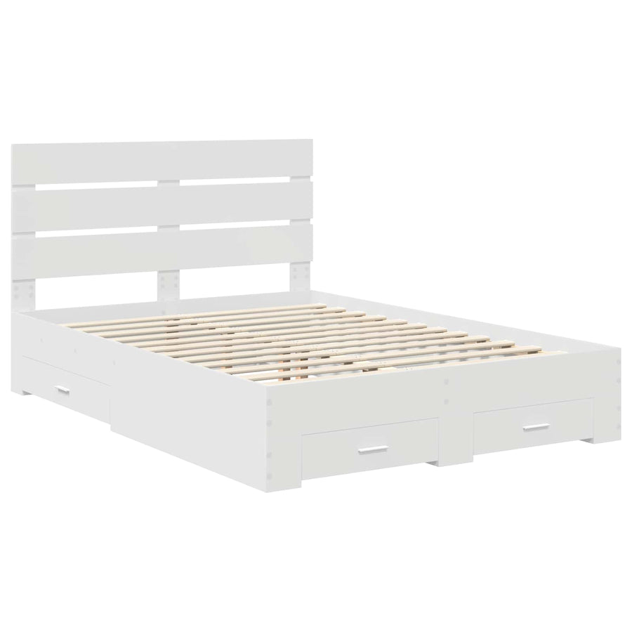 Bedframe met lade met hoofdeinde Wit 140 x 200 cm Bewerkt hout