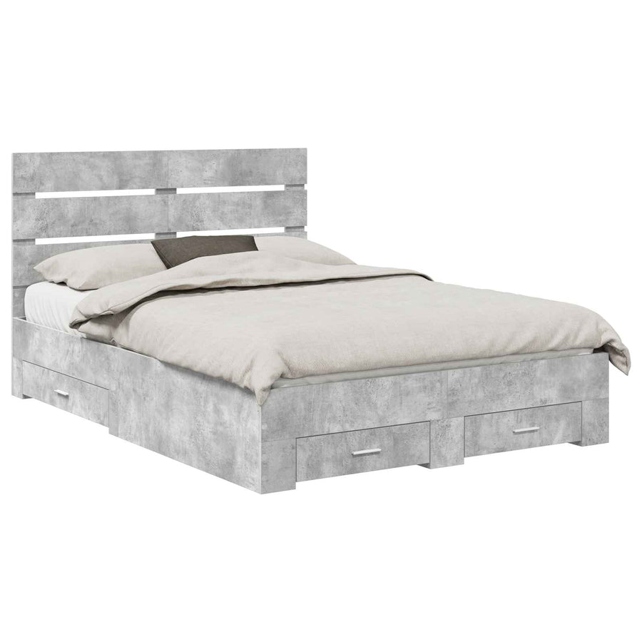 Bedframe met lade Beton Grijs 140 x 200 cm Bewerkt hout