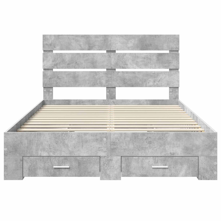 Bedframe met lade Beton Grijs 140 x 200 cm Bewerkt hout