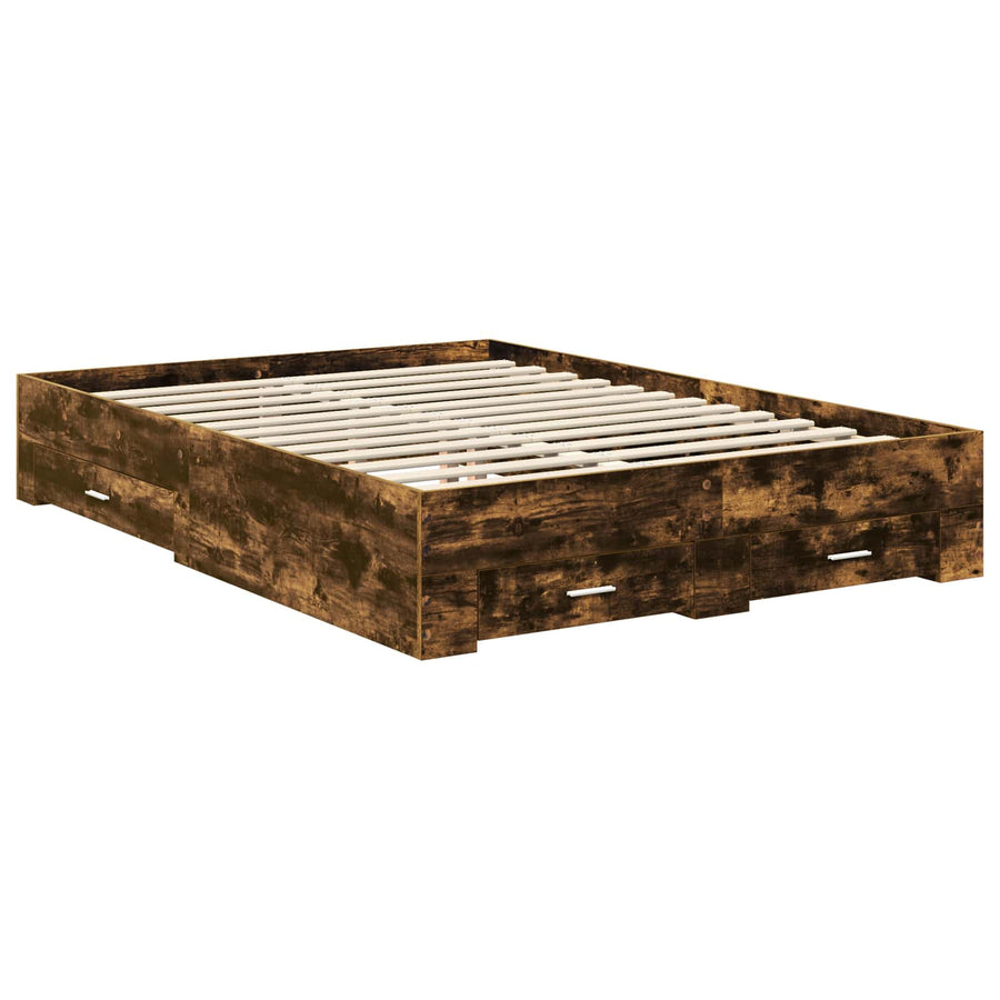 Bedframe met lade Gerookt eiken 140 x 200 cm Bewerkt hout