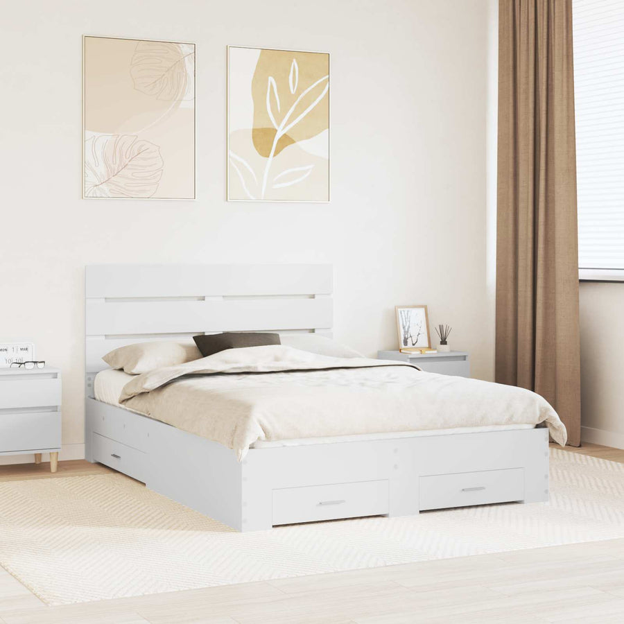 Bedframe met lade met hoofdeinde Wit 140 x 190 cm Bewerkt hout